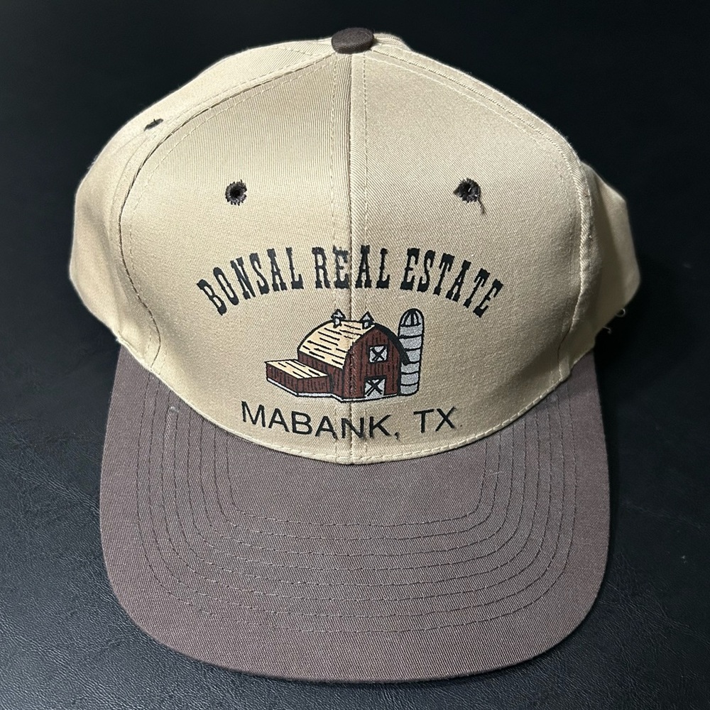 Vintage Nissun Cap Beige Brown SnapBack Barn Ranch Country Texas Real Estate Hat
